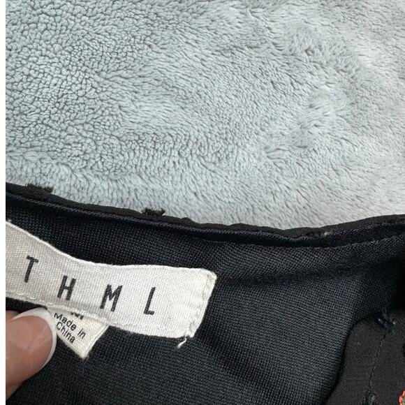 THML Charlotte Black Swiss Dot Embroidered Floral Ruffle Blouse Boho Medium - Picture 9 of 10